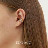 小香风金银撞色菱格纹耳骨夹新款 EGO ACC慕尼黑 不对称时髦耳夹女