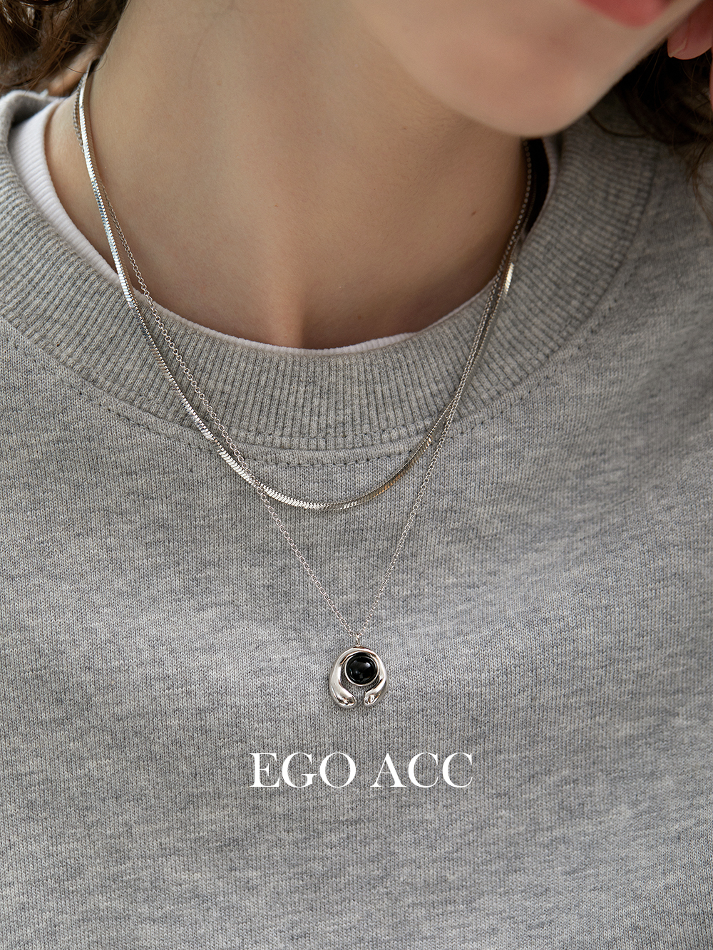 EGO ACC安克雷奇 黑色玛瑙几何吊坠锁骨链冷淡风小众休闲叠戴项链
