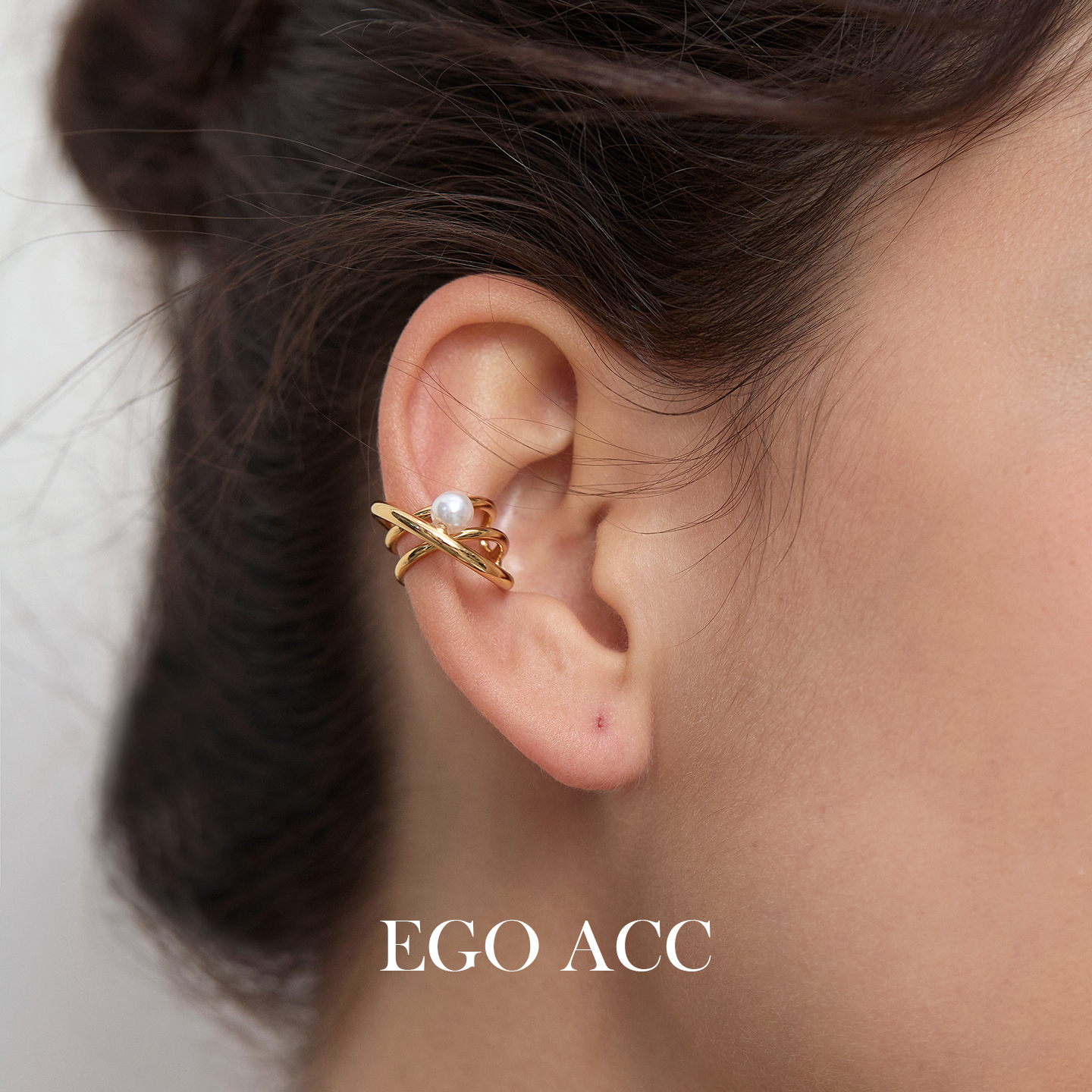 法式立体缠绕线条珍珠耳骨夹