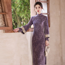复古民国风年轻款 新款 少女连衣裙日常可穿 旗袍2025春季 紫色倒大袖