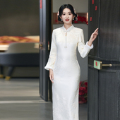 白色旗袍女新中式 订婚领证登记小礼服加绒加厚改良年轻款