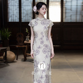 连衣裙日常可穿10 古法全开襟素雅旗袍新中式 国风文艺印花长款