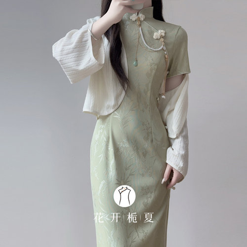 文艺复古薄款开衫配旗袍外搭