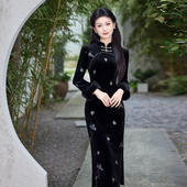 高端大气上档次12 加绒加厚2025新款 复古黑色丝绒旗袍冬装 新中式