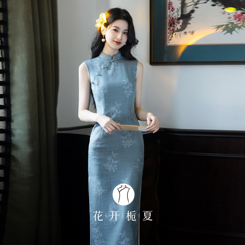无袖蓝色旗袍2026新款独特绝美新中式复古年轻款少女高端气质3/18