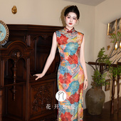 连衣裙 新款 缤炫 绝美气质印花无袖 老上海复古旗袍2025夏季