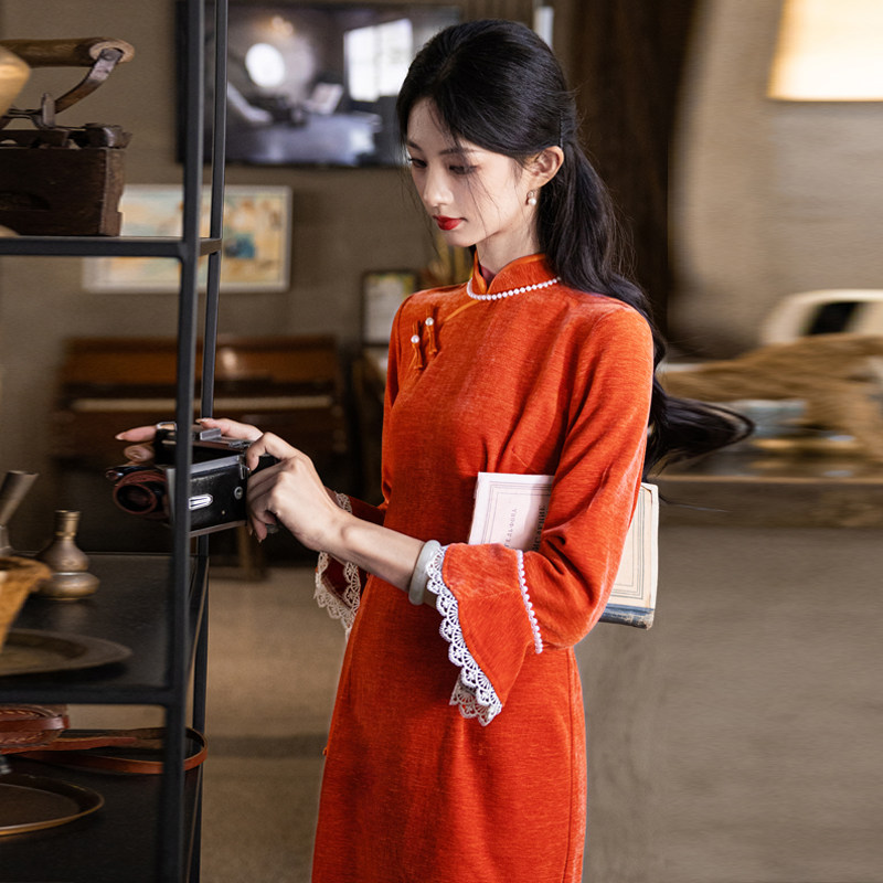 复古民国风少女雪尼尔旗袍2025春季新款年轻款少女连衣裙,女装/女士精品,旗袍,淘宝优惠券,粉丝福利购,淘宝优惠卷