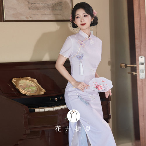 新中式改良少女紫色旗袍