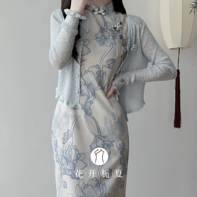 搭配旗袍的短款针织开衫外搭图片