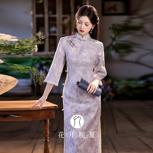 新中式国风绝美气质紫色旗袍