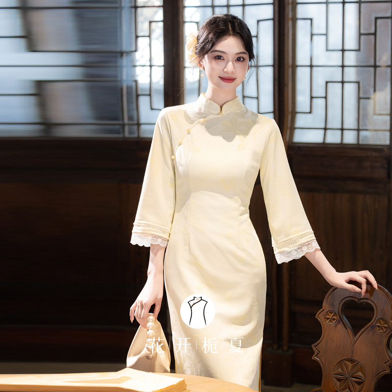 新中式绝美气质黄色旗袍