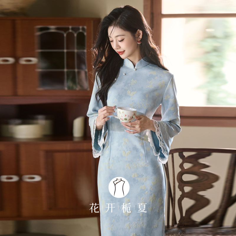 新中式改良年轻款少女蓝色旗袍