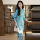 少女长袖 蓝色国风旗袍2026春季 绝美气质年轻款 新中式 连衣裙 新款