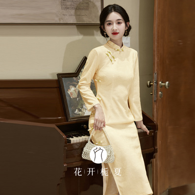 黄色旗袍改良年轻款少女高级感