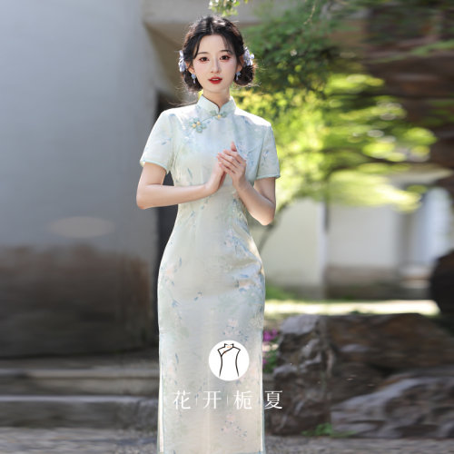 新中式国风绝美绿色旗袍