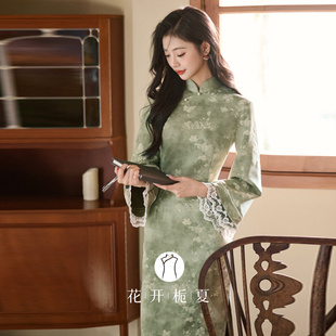 连衣裙9 少女倒大袖 绝美气质年轻款 复古绿色旗袍新中式