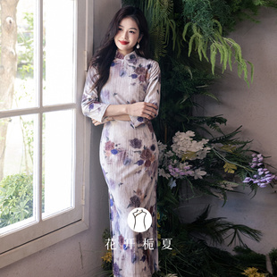 绝美气质长袖旗袍女新中式改良年轻款少女七分袖丝绒连衣裙11/10