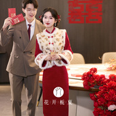 新中式 加绒加厚少女拜年服10 国风红色旗袍马甲套装 2025冬季