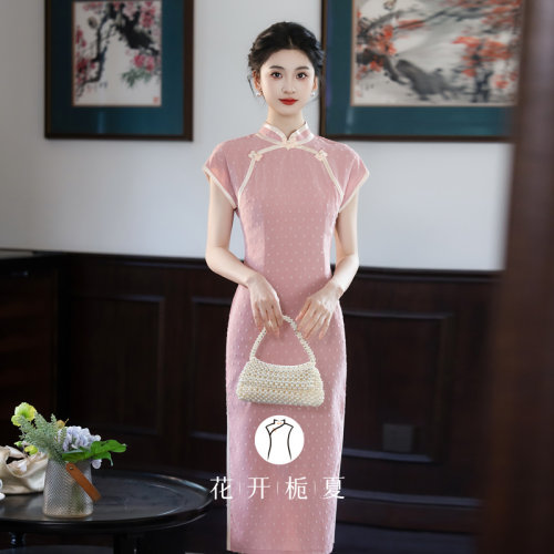 古法双襟粉色旗袍文艺少女日常