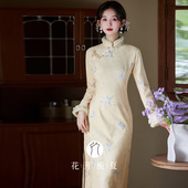 2025新款 黄色旗袍冬装 加绒加厚毛绒领保暖气质高级感11 新中式