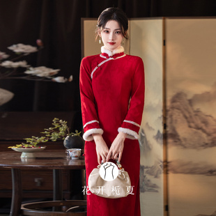 红色旗袍2025新款冬装加绒新娘敬酒服新中式过年拜年服12/25