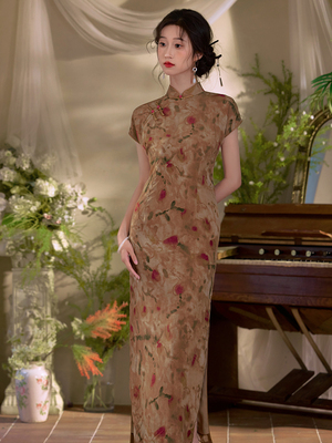 老上海复古风醋酸提花旗袍