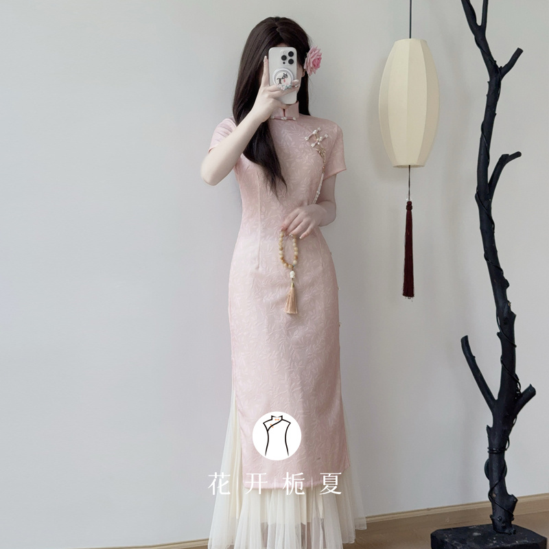 粉色旗袍新中式改良年轻款