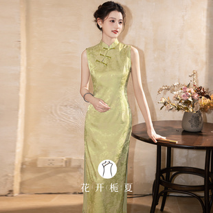 《翠绿佳人》曳地长款130新中式改良绿色无袖旗袍修身气质年
