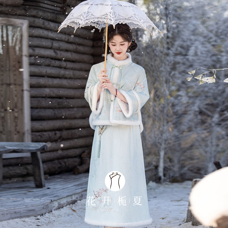 新中式缎面刺绣祥云凤仙花棉服外套半身裙套装少女拜年服加绒12/8,女装/女士精品,旗袍,淘宝优惠券,粉丝福利购,淘宝优惠卷