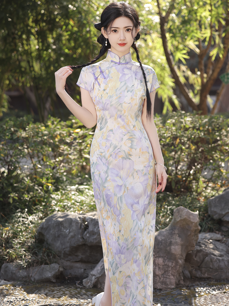 温柔气质印花长款旗袍