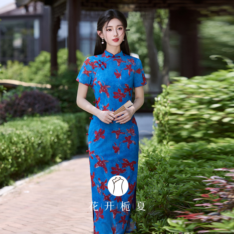 特别漂亮掐腰旗袍2025夏季新款新中式绝美气质少女蓝色连衣裙7/28