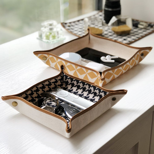 千鸟格手工收纳盒布艺减震护体