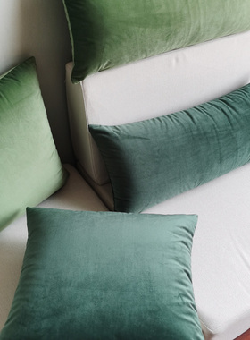 牛油果墨绿色天鹅绒轻奢抱枕套客厅沙发长头枕靠枕床头腰枕方靠垫