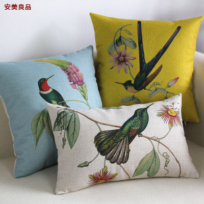 美式花鸟沙发棉麻布艺汽车腰靠枕