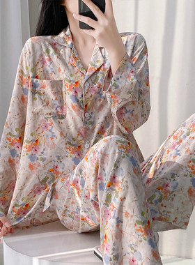 夏季棉绸女开衫睡衣套装
