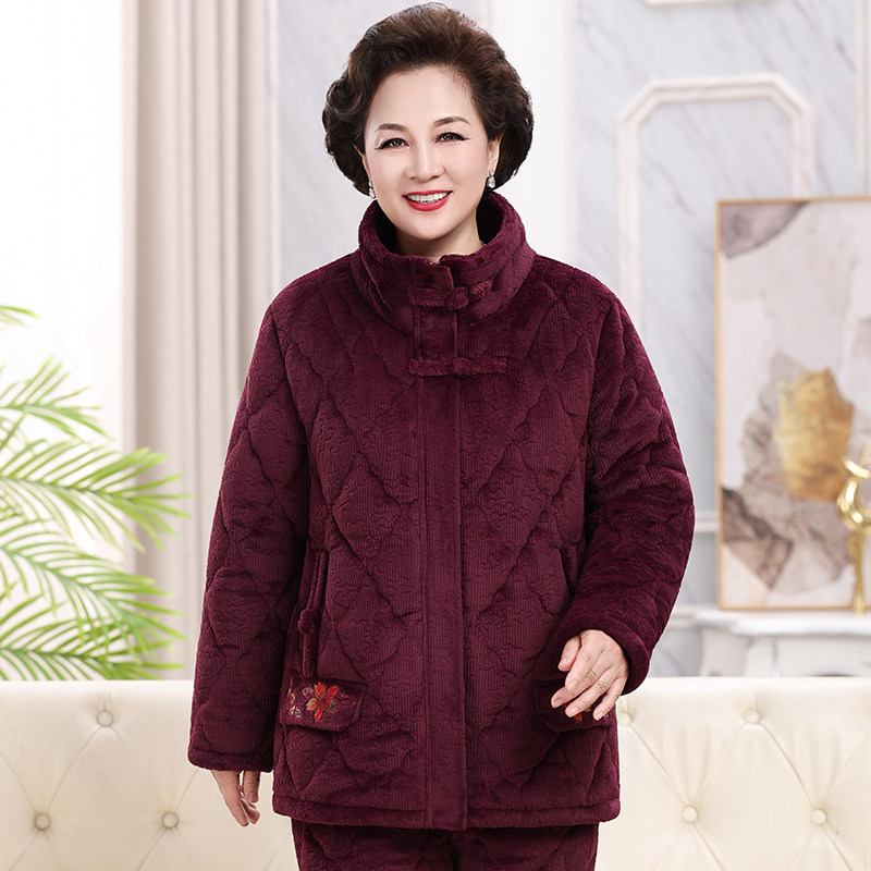中老年人珊瑚绒女加厚妈妈保暖家居服冬季睡衣奶奶婆婆棉袄可外穿
