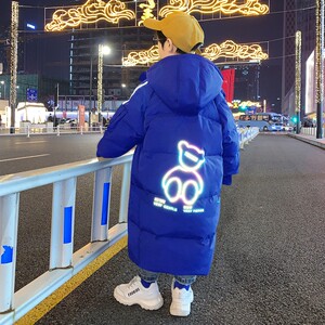克莱因蓝儿童羽绒服男童中长款中大童2023新款冬季外套厚反季清仓
