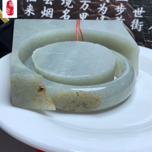 微瑕新疆和田玉籽料手镯和田青白玉原籽留原皮玉镯收藏60mm有证书