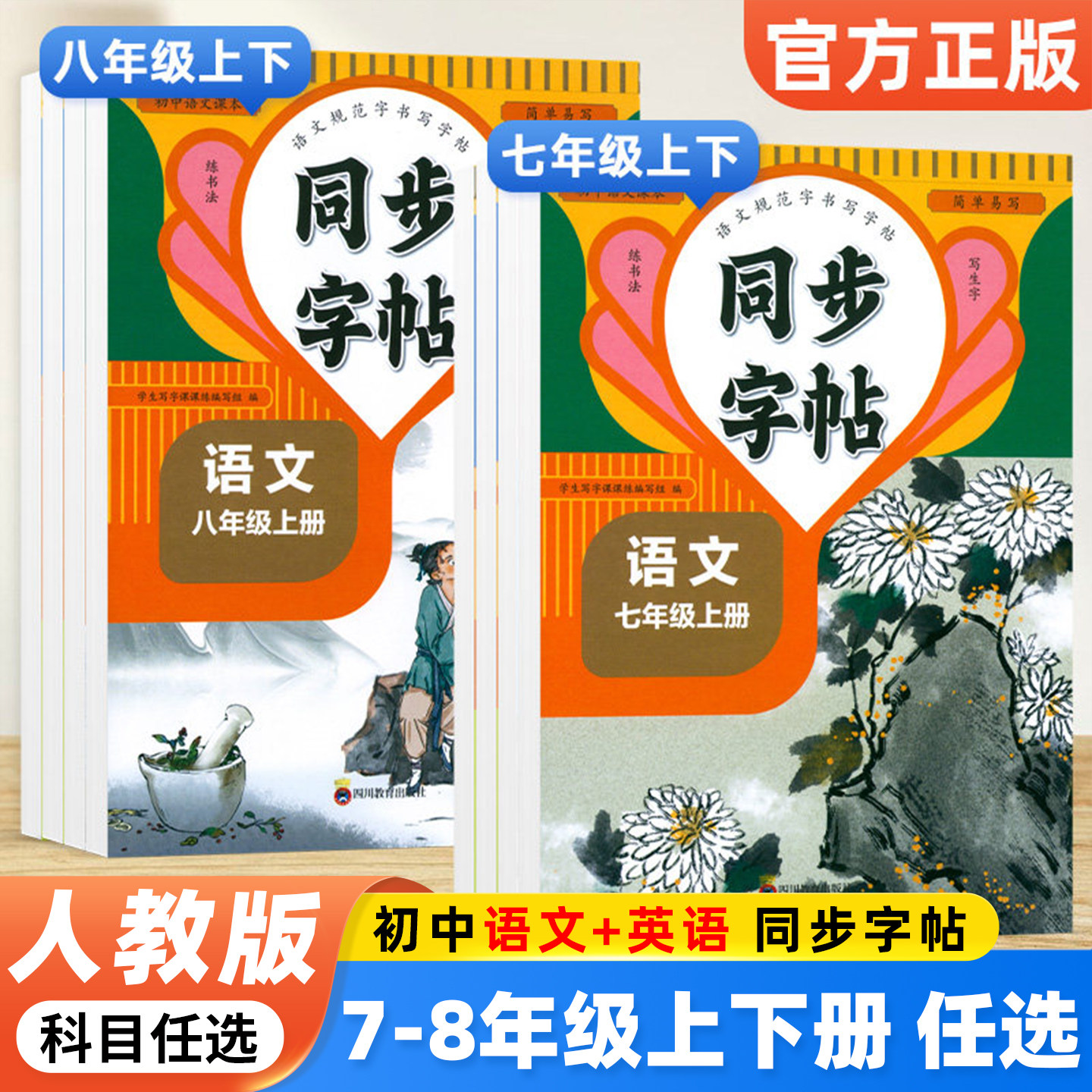 初中生同步字帖七年级八年级上册下册语文英语全套人教版 中学生规范书写专用字帖课本同步写字课课练初一初二练字帖写生字练书法
