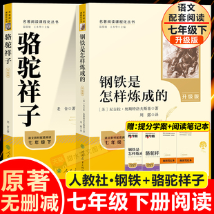 社升级版 人民教育出版 初一必读课外阅读名著书籍初中鲁迅朝花夕拾西游记 和骆驼祥子老舍原著无删减正版 七年级下册钢铁是怎样炼成