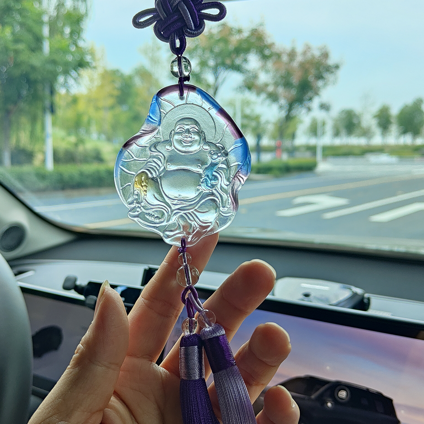 2025新款琉璃汽车挂件车内吊坠弥勒佛高档后视镜车载吊饰品男通用