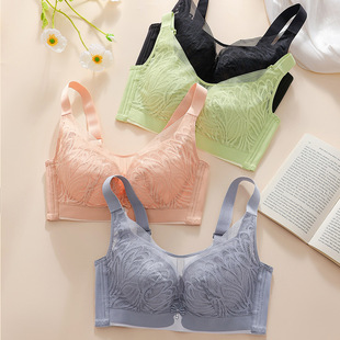 防走光 无钢圈收副乳调整型文胸罩聚拢新品 薄0.3CM大杯大码 内衣女