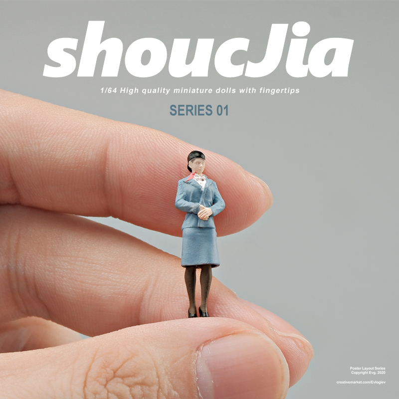 164蓝色制服空姐手办