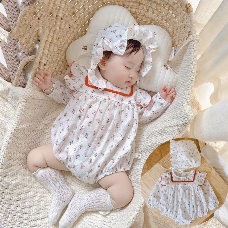 新生婴儿连体衣服宝宝秋季碎花哈衣包屁韩版女婴童可爱长袖爬爬服
