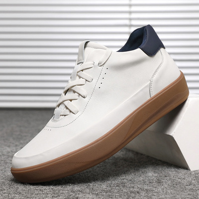 头层牛皮高帮板鞋男秋冬新款休闲运动鞋轻奢厚底德训鞋百搭小白鞋