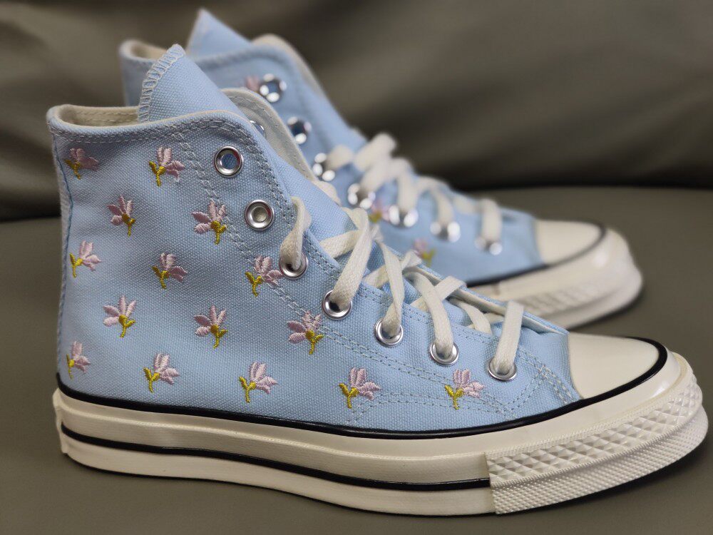 匡威1970s三星标蓝刺绣花卉女子高帮帆布鞋570917 567100 671099
