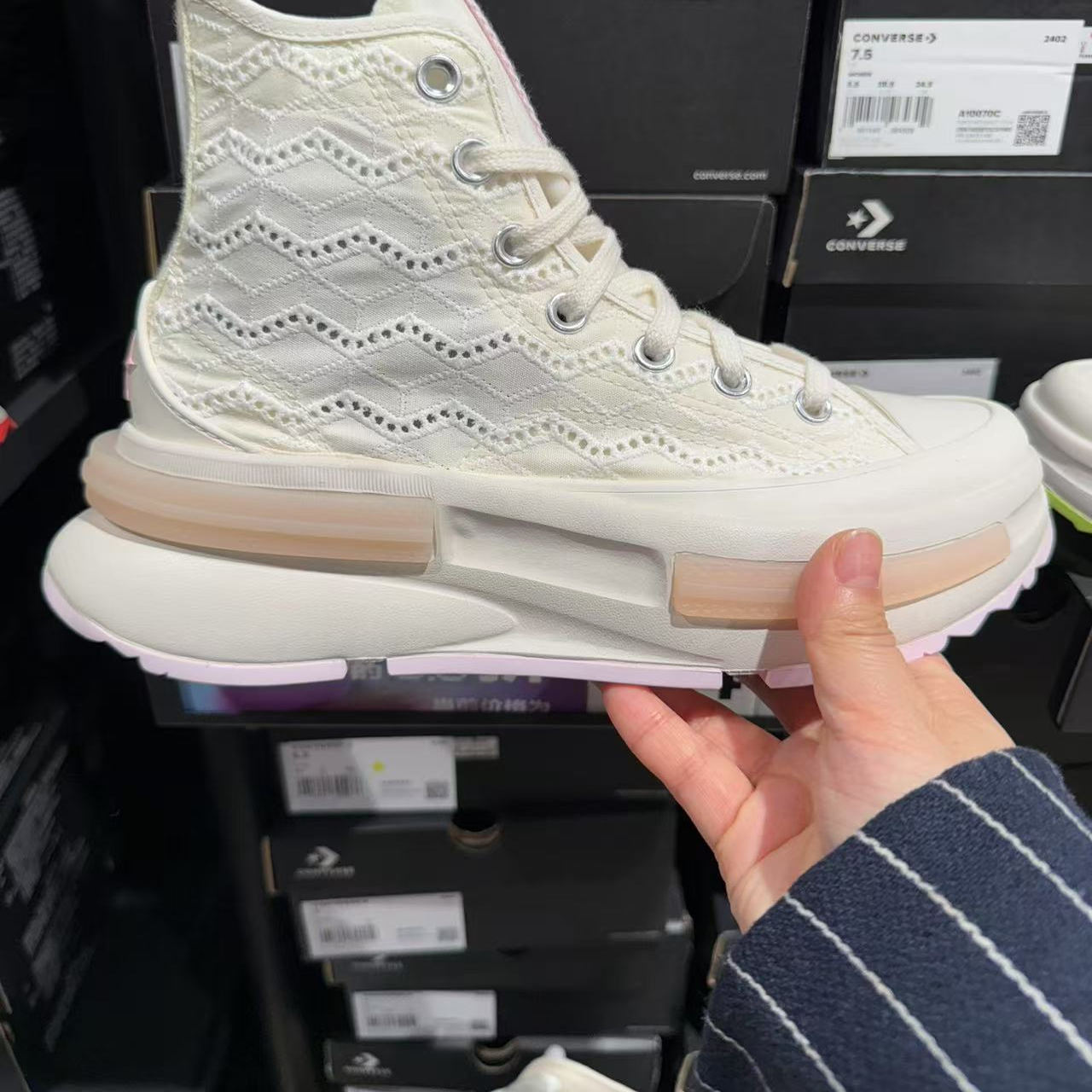 CONVERSE匡威帆布鞋女夹心厚底透气蕾丝边增高休闲高帮A10451C