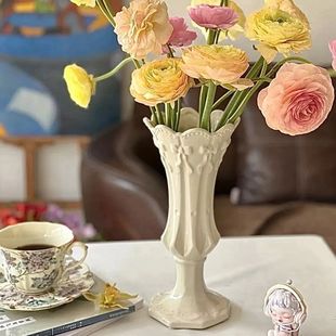 北欧法式白色陶瓷花瓶高级水养ins摆件客厅感花器插花餐厅奶油风