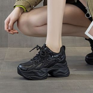 加绒保暖老爹鞋女2025秋冬季新款巨好看厚底白色百搭增高运动休闲