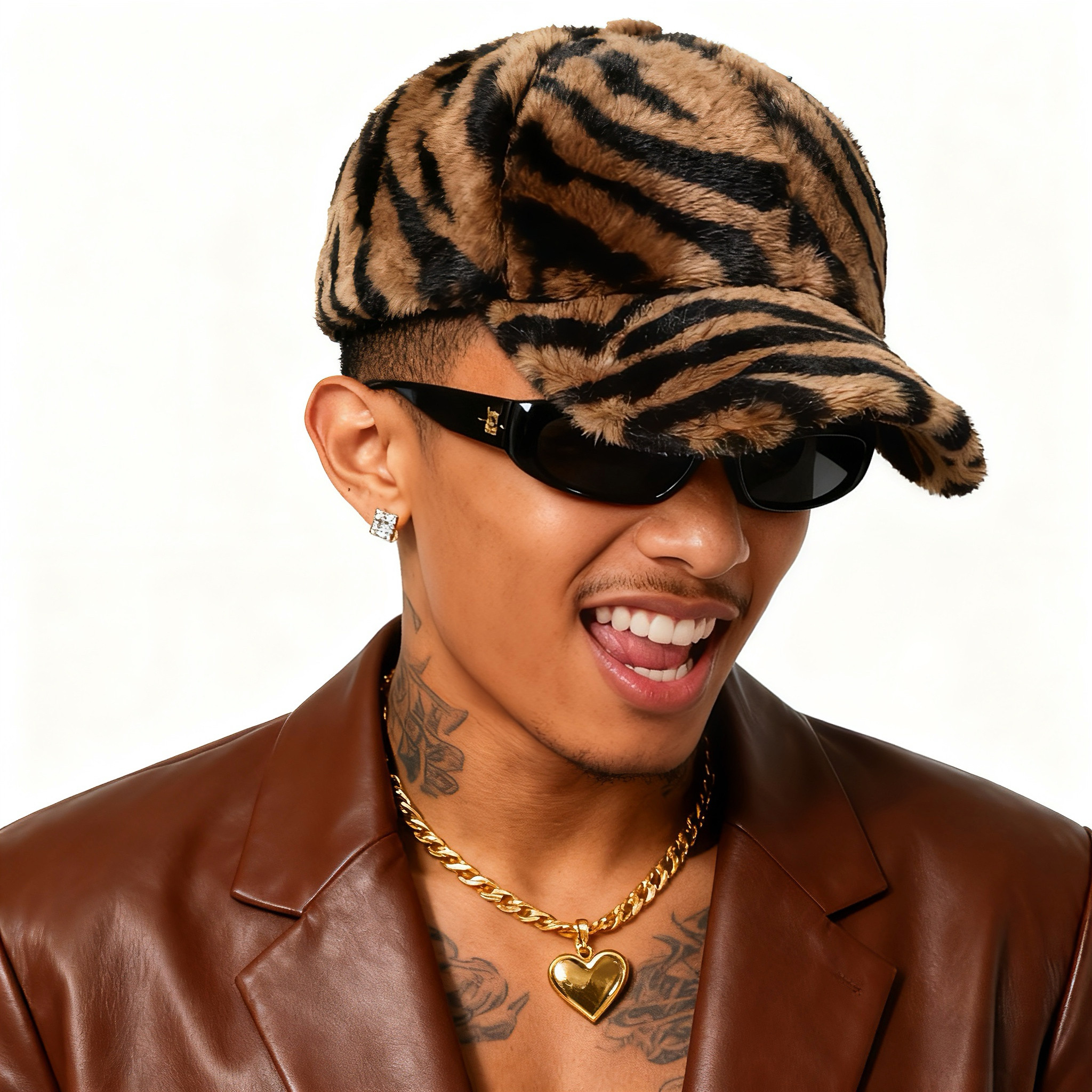 鸭舌帽豹纹印花毛毛皮草嘻哈秋冬